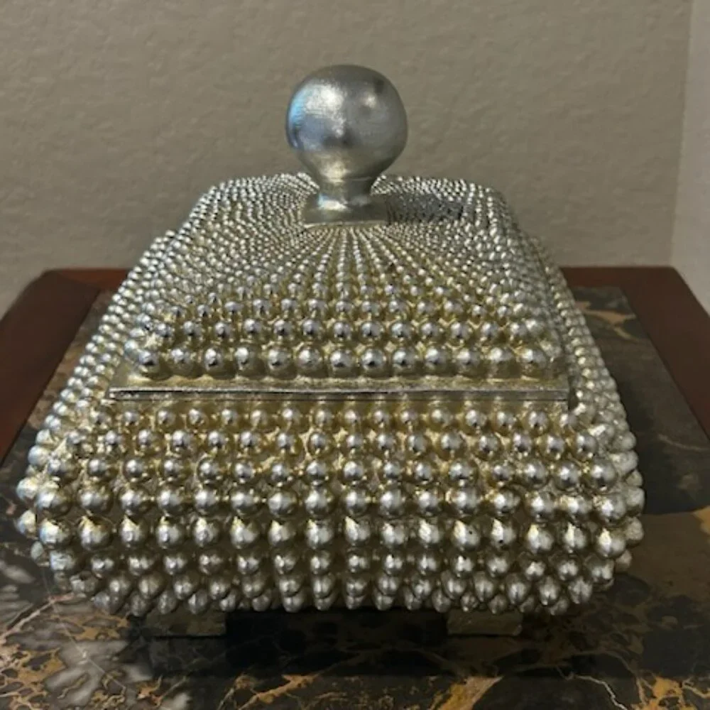 NWT Vintage Coffee Table Champagne Textured Studded Jewelry Trinket Box